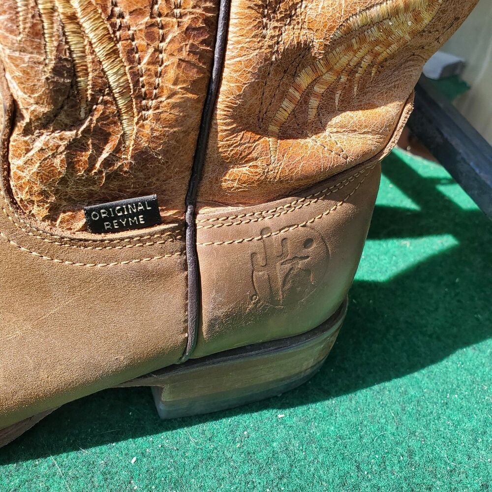 Reyme Brown Tan Leather Square Toe Cowboy Boots  Size 7 - Picture 3 of 14